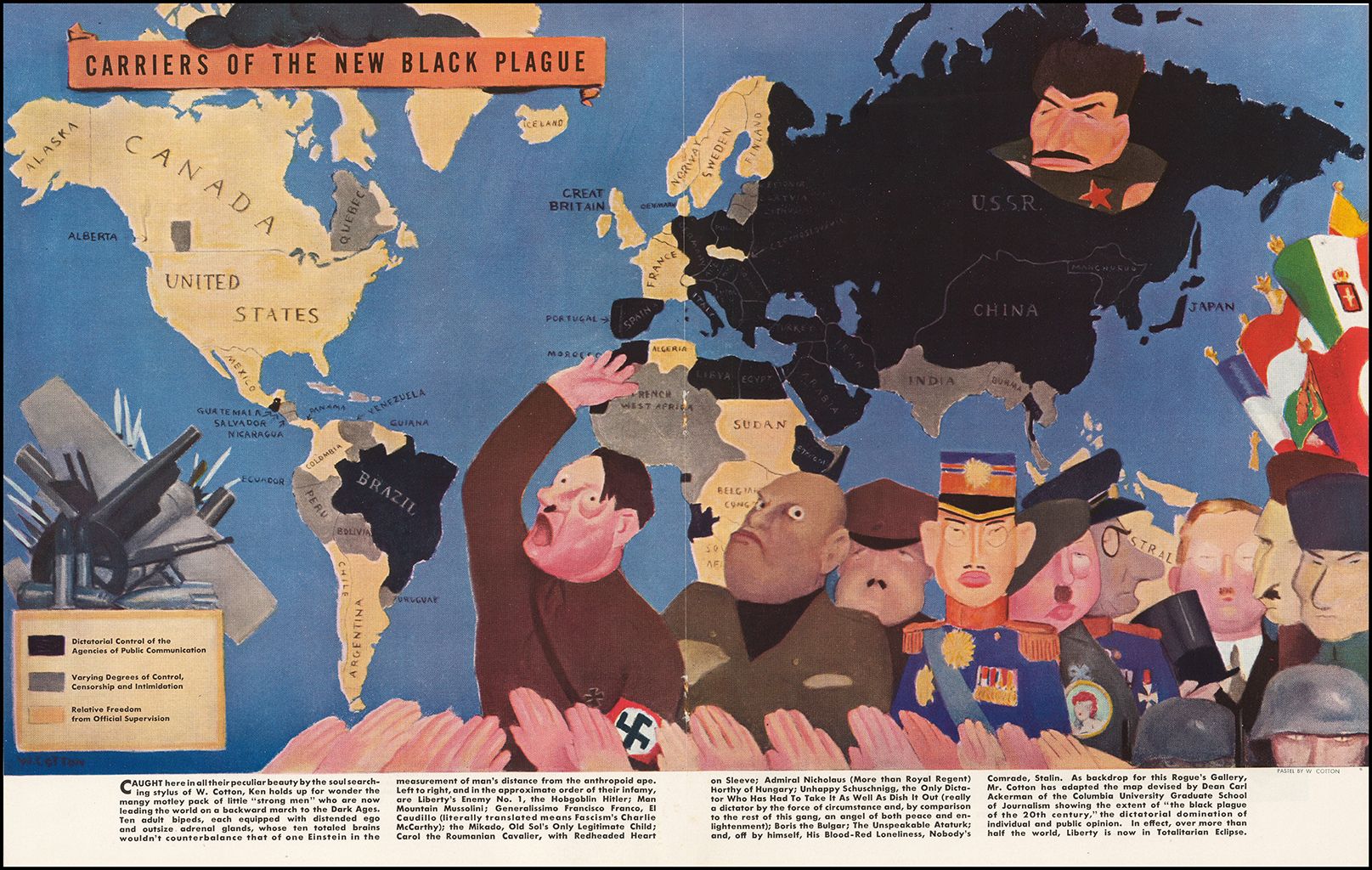 Карикатура Носители новой черной чумы, 1938 / William Henry Cotton